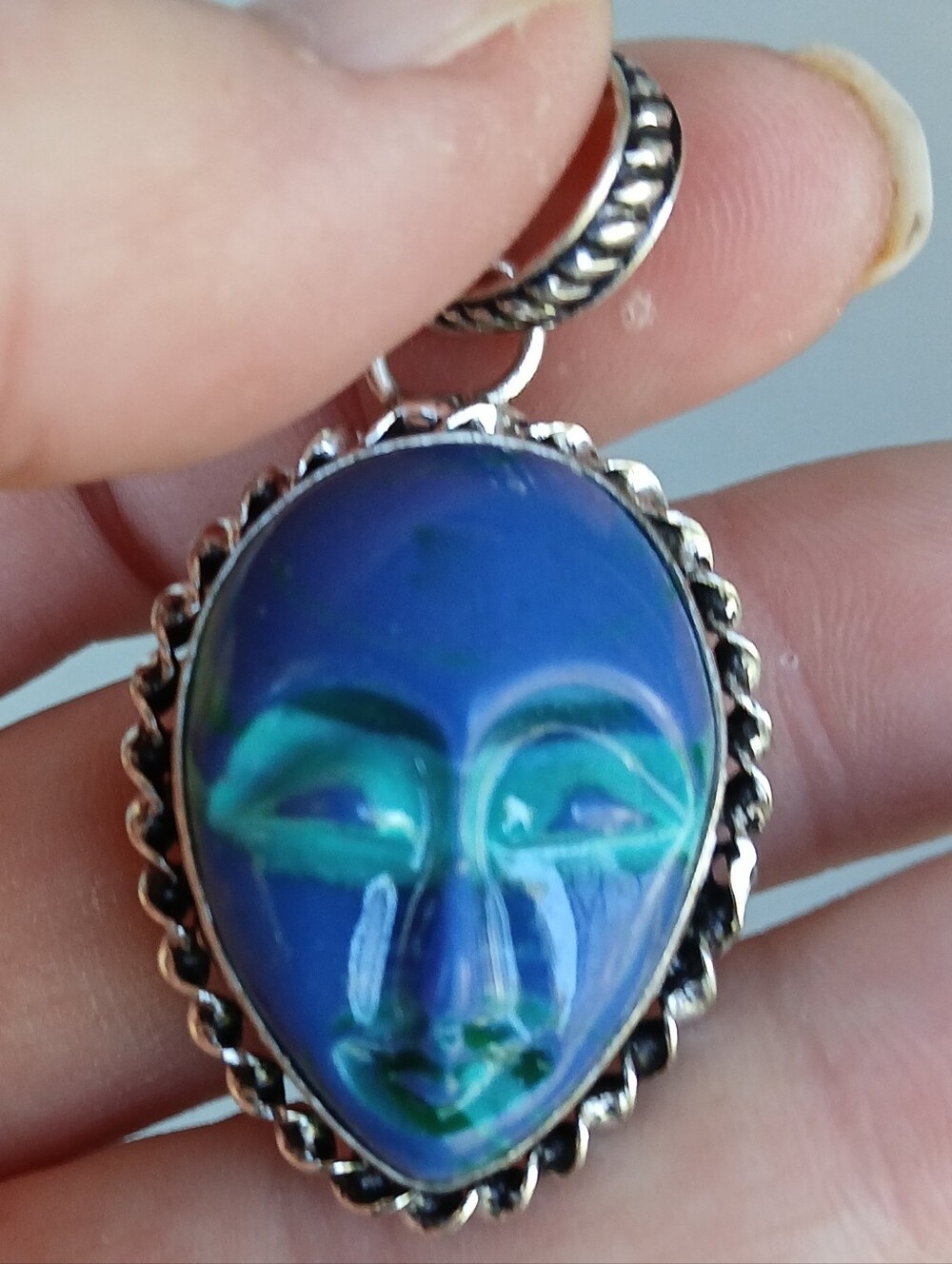 New Carved Goddess Face 925 Silver Pendant.